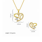 Gold Plated Heart Necklace With Earrings for Women