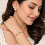 Rose Gold Pearl Floral Bracelet & Earrings For Women