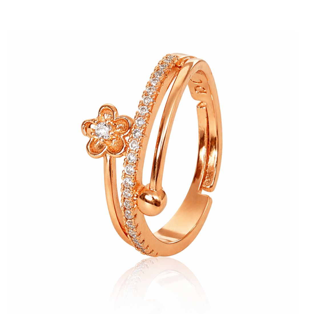 Rose Gold Plated | American Diamond Studded | Adjustable | Finger Ring for Women and Girls, Style 6