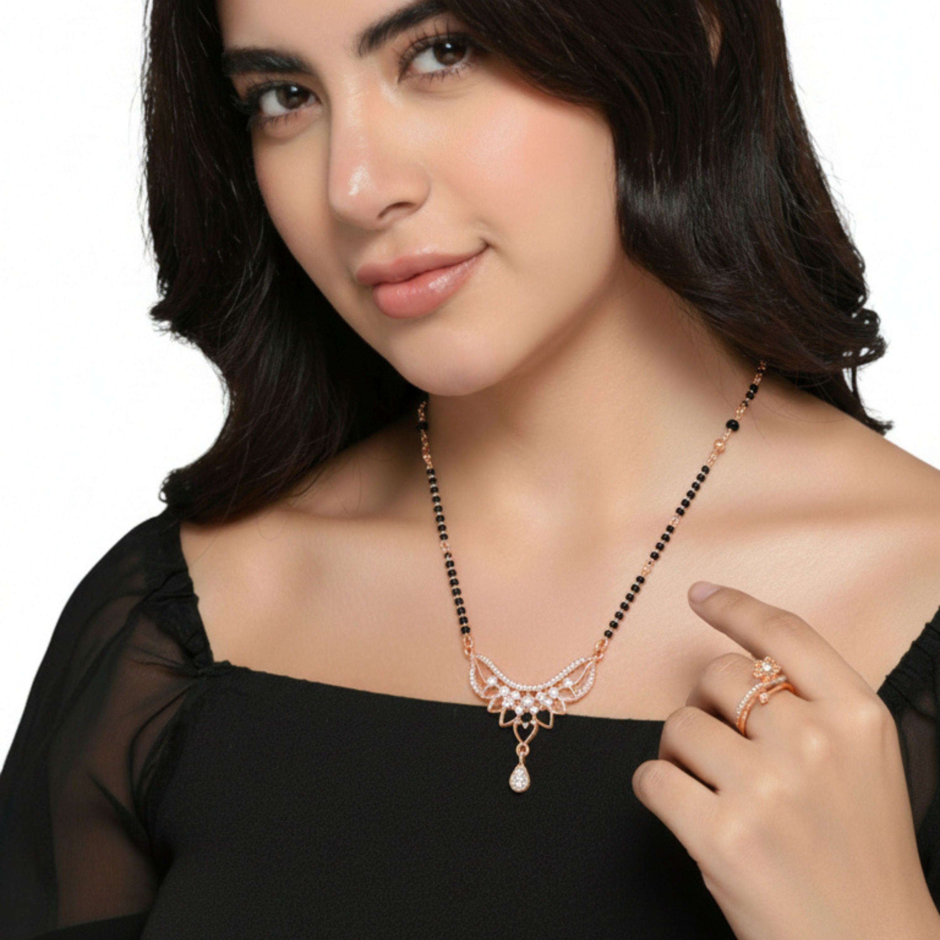 Rose Gold Floral Mangalsutra & Ring Set