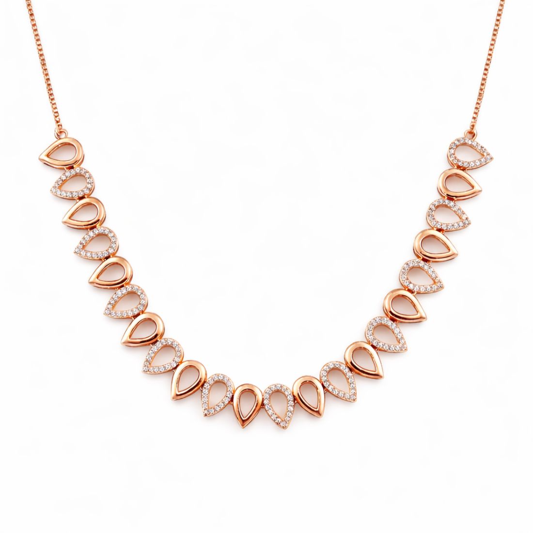 Nilu's Collection Rose Gold Plated Teardrop Necklace Set for Women And Girls