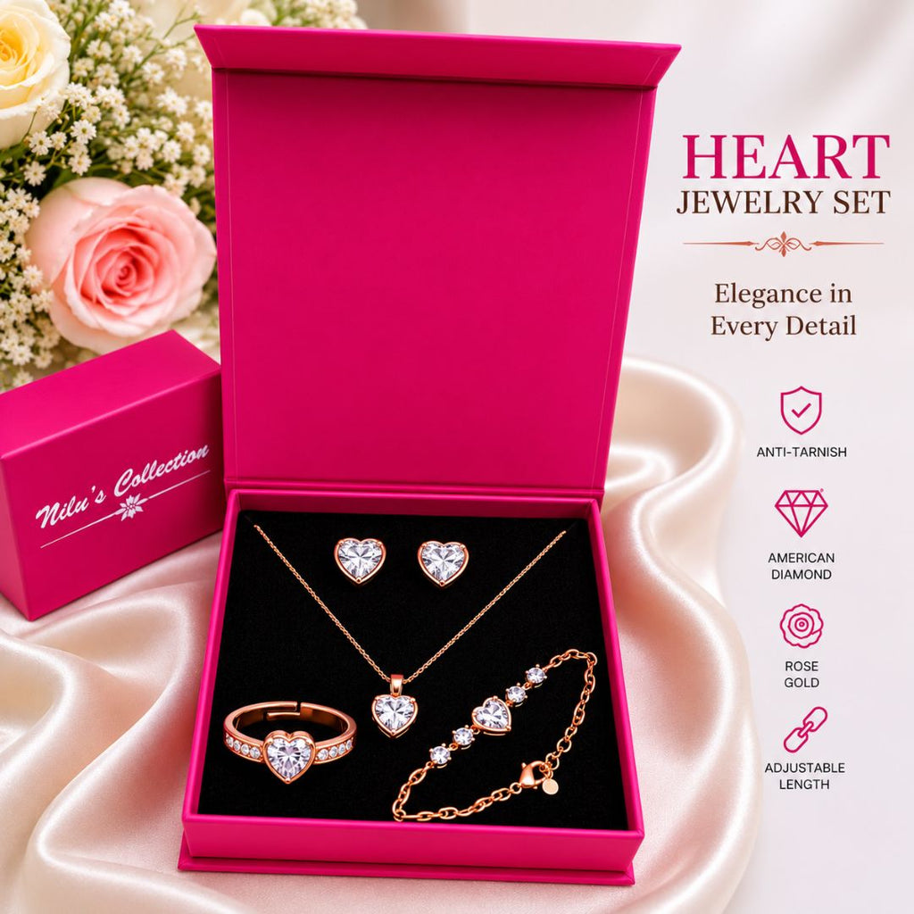 Rose Gold Heart Jewelry Set