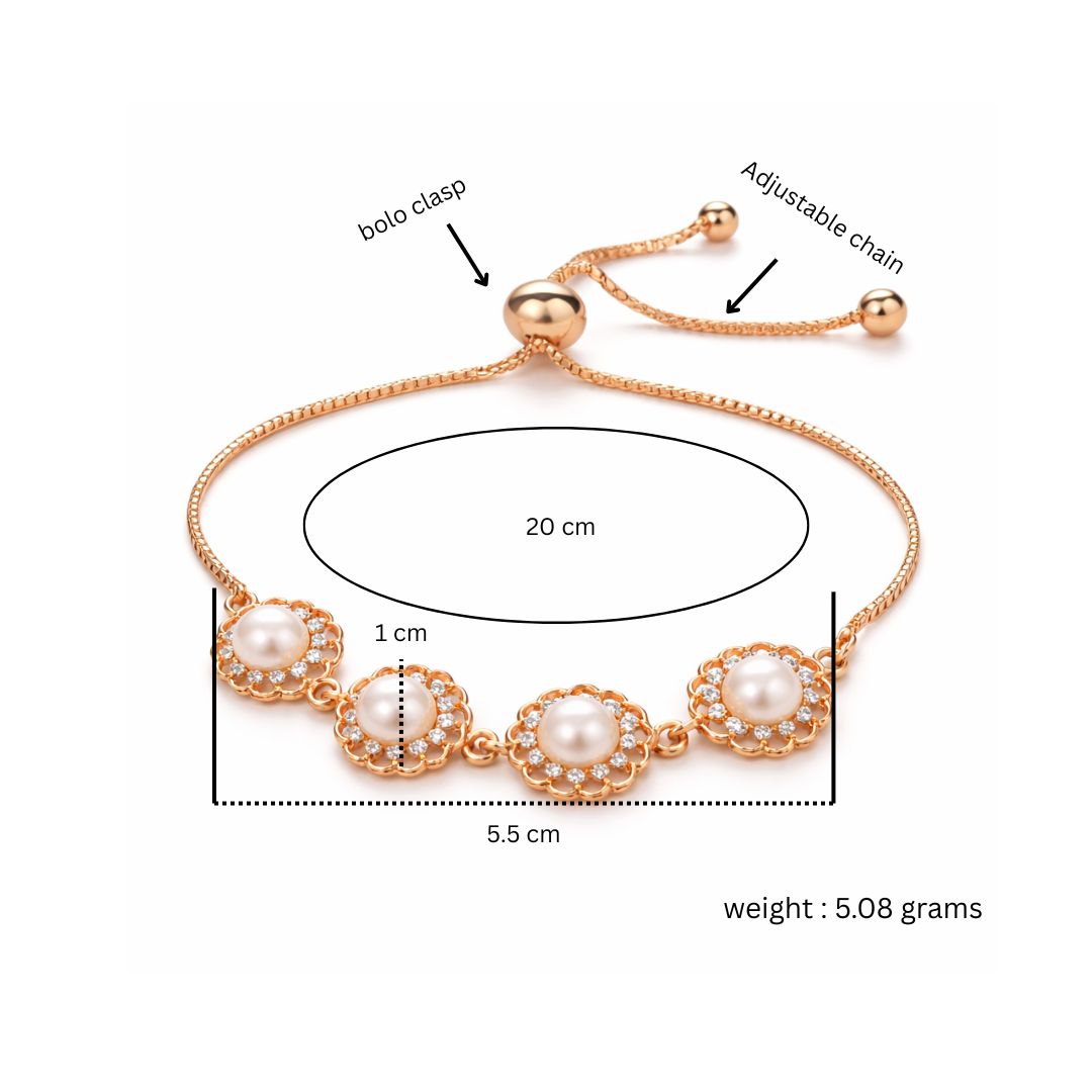 Rose Gold Pearl Floral Adjustable Bracelet
