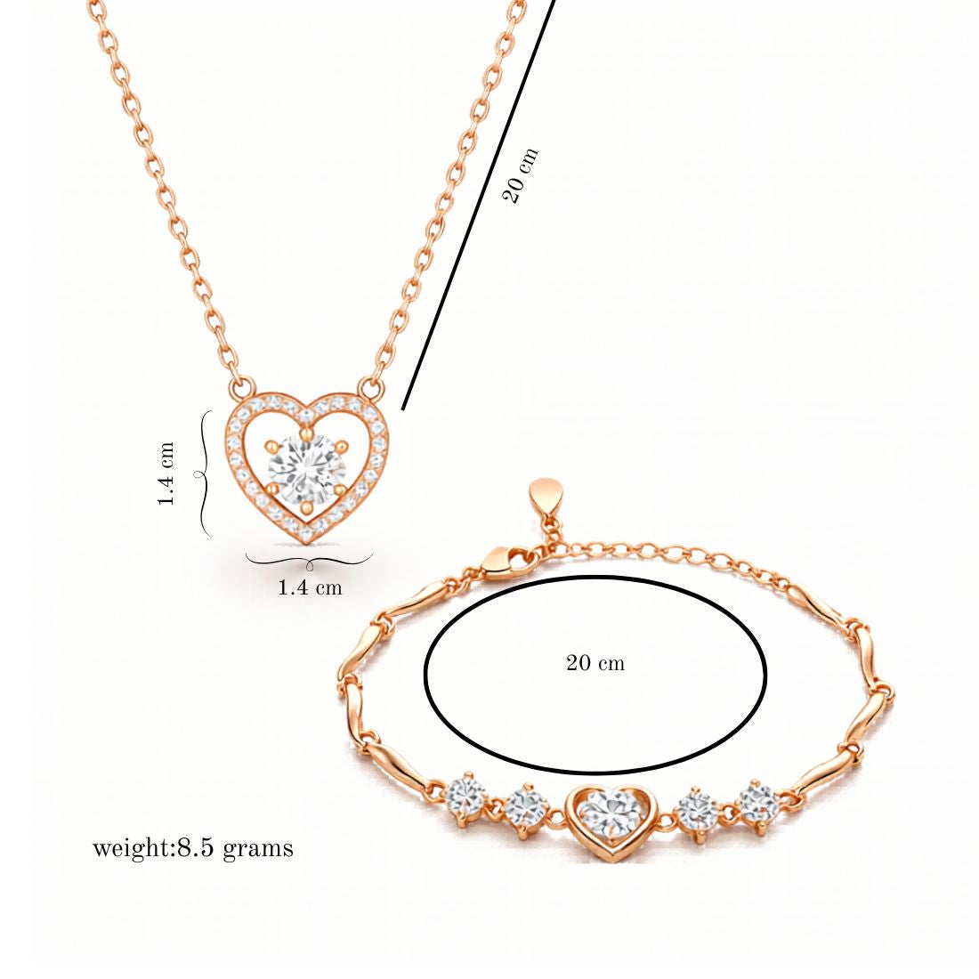 Rose Gold Pendant With Bracelet For Women