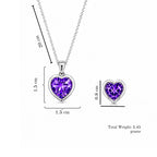 Silver Purple Heart Pendant With Earrings for Women