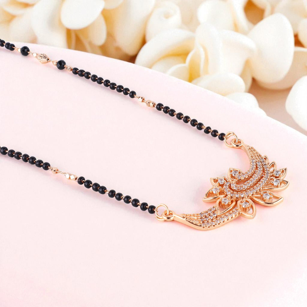 Rose Gold Plated Mangalsutra with Motif & Black Beads for Women