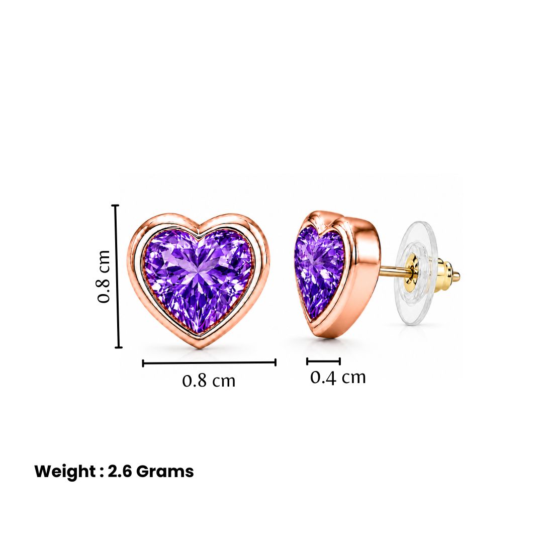Rose Gold Purple Heart Earrings