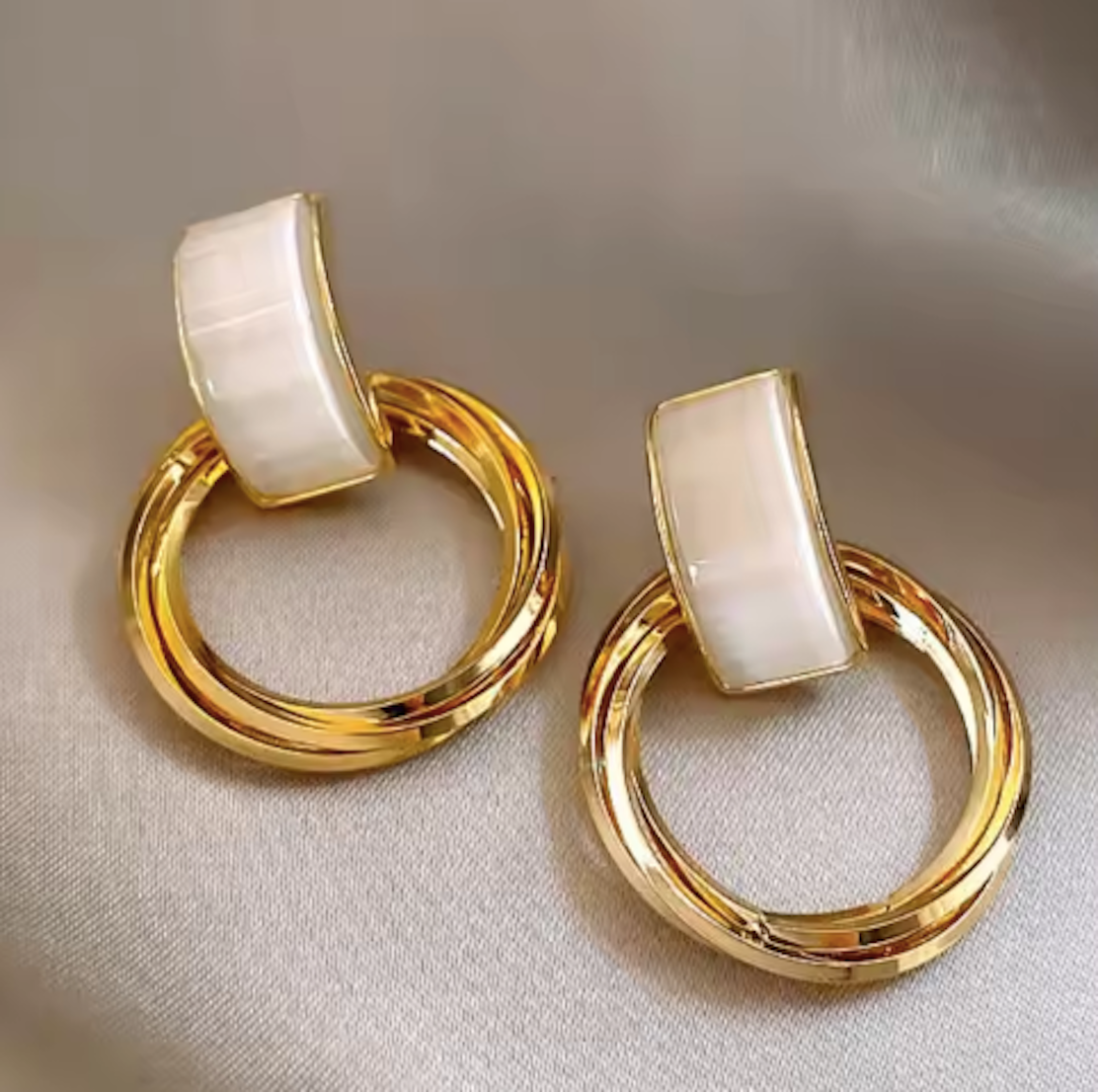 Elegant Gold Circle Earrings with Pearl Accent | gift for her | Gift For Women & girls