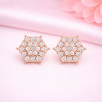 Nilu's Collection Rose Gold Plated American Diamond Hexagon Stud Earrings For Women And Girls
