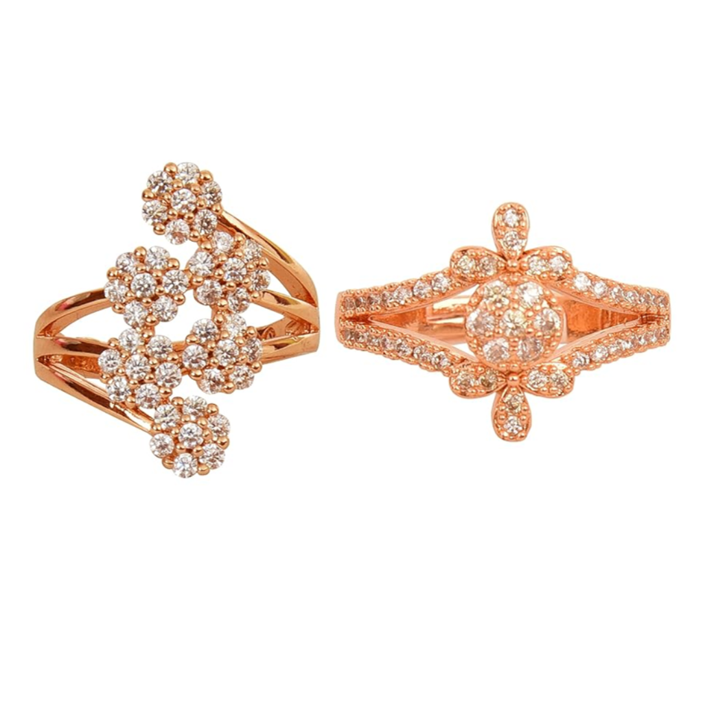Ring Stacks Value Set| Rose Gold Plated Adjustable Ring With American Diamond For Women & Girls