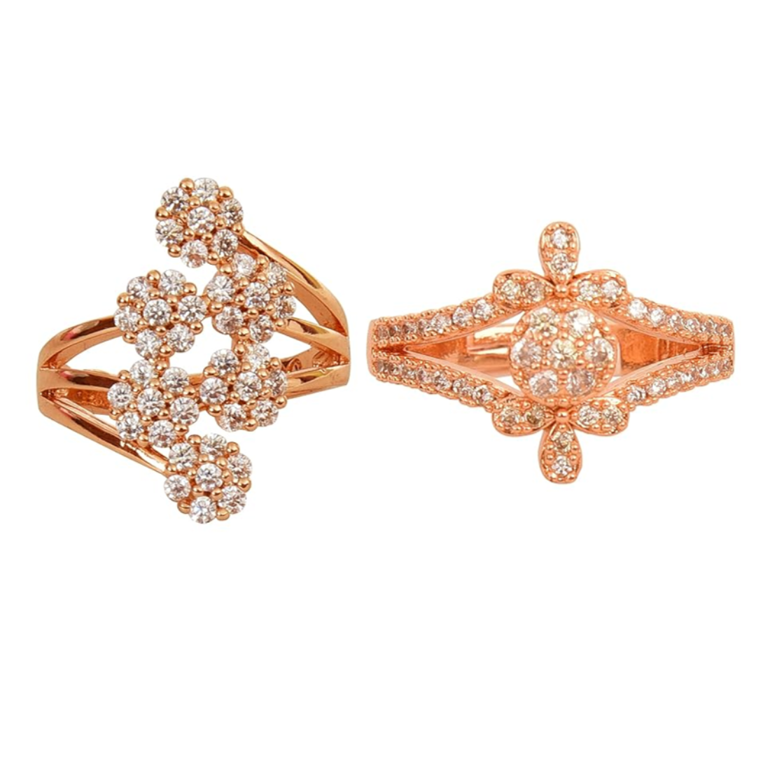 Ring Stacks Value Set| Rose Gold Plated Adjustable Ring With American Diamond For Women & Girls