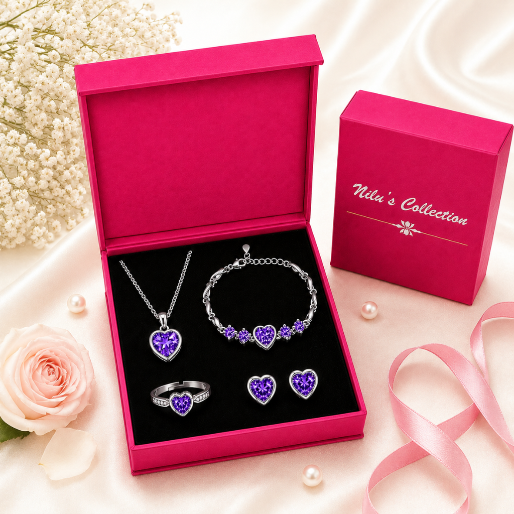 Silver Plated Purple Heart Jewelry Set