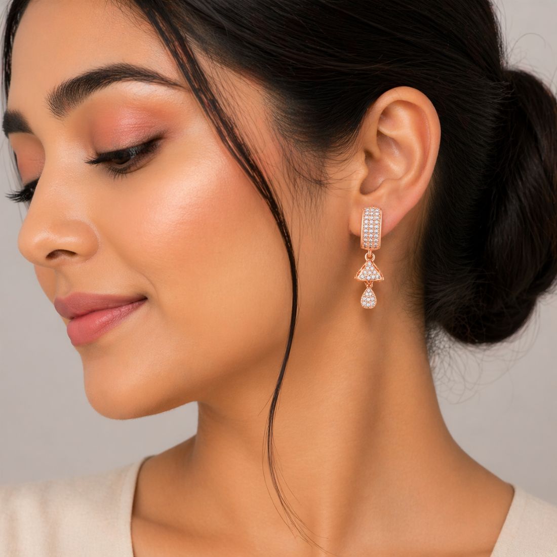 Rose Gold Hoop Drop Earrings for Women