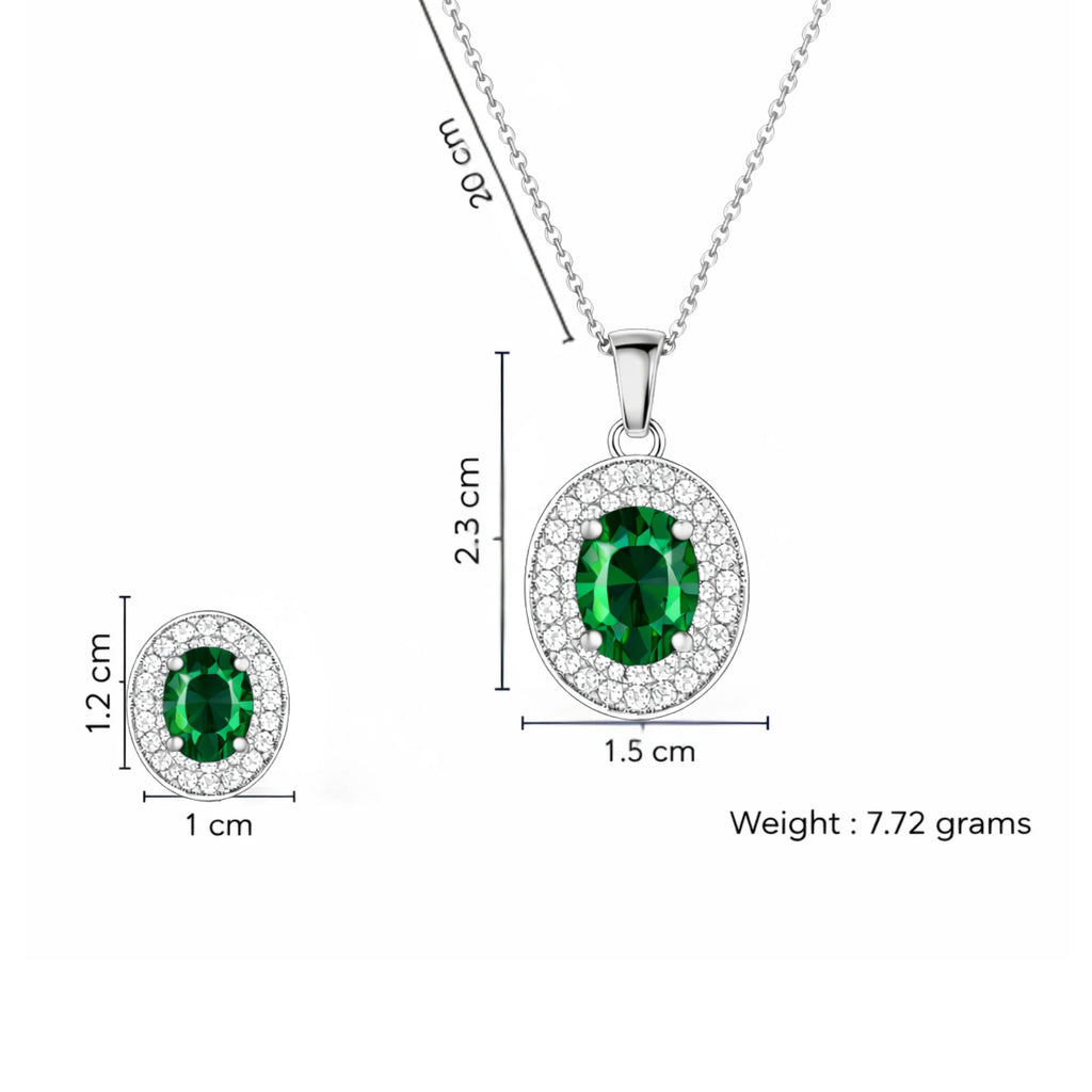 Silver Plated Green Stone Necklace Set