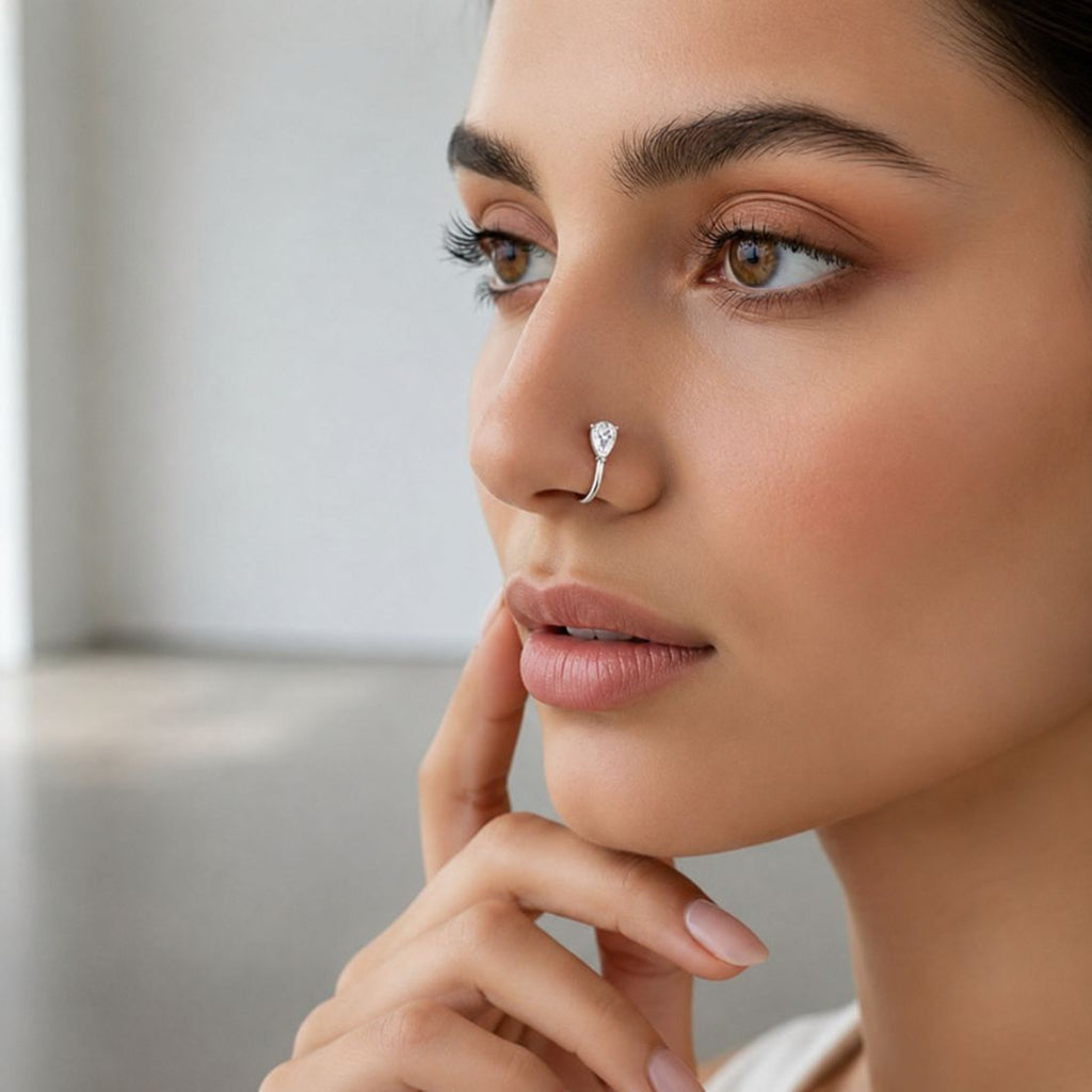 Rhodium Plated Non Piercing Nose Pin