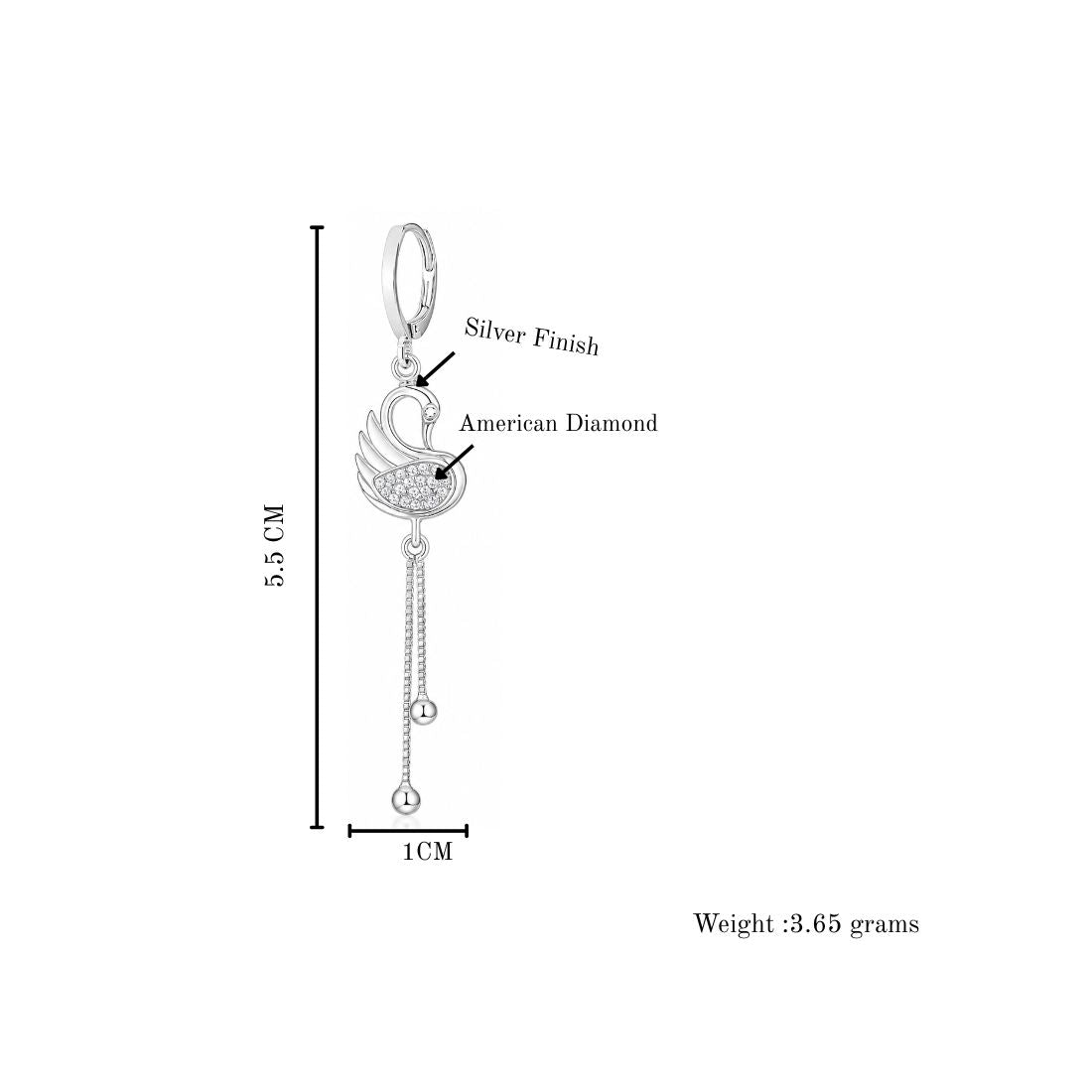 Silver Swan Dangle Earrings For Women