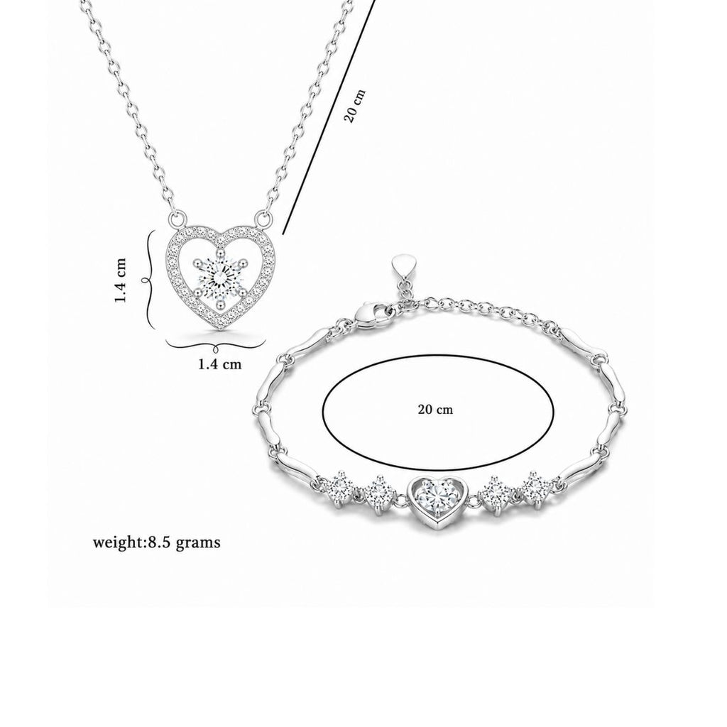 Silver Heart Pendant Necklace & Bracelet