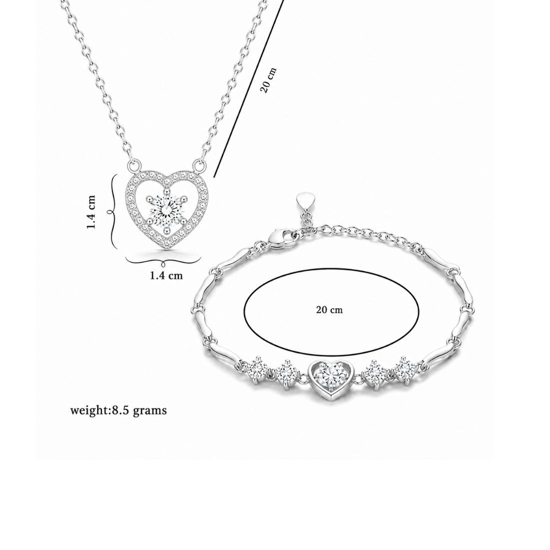 Silver Heart Pendant Necklace & Bracelet