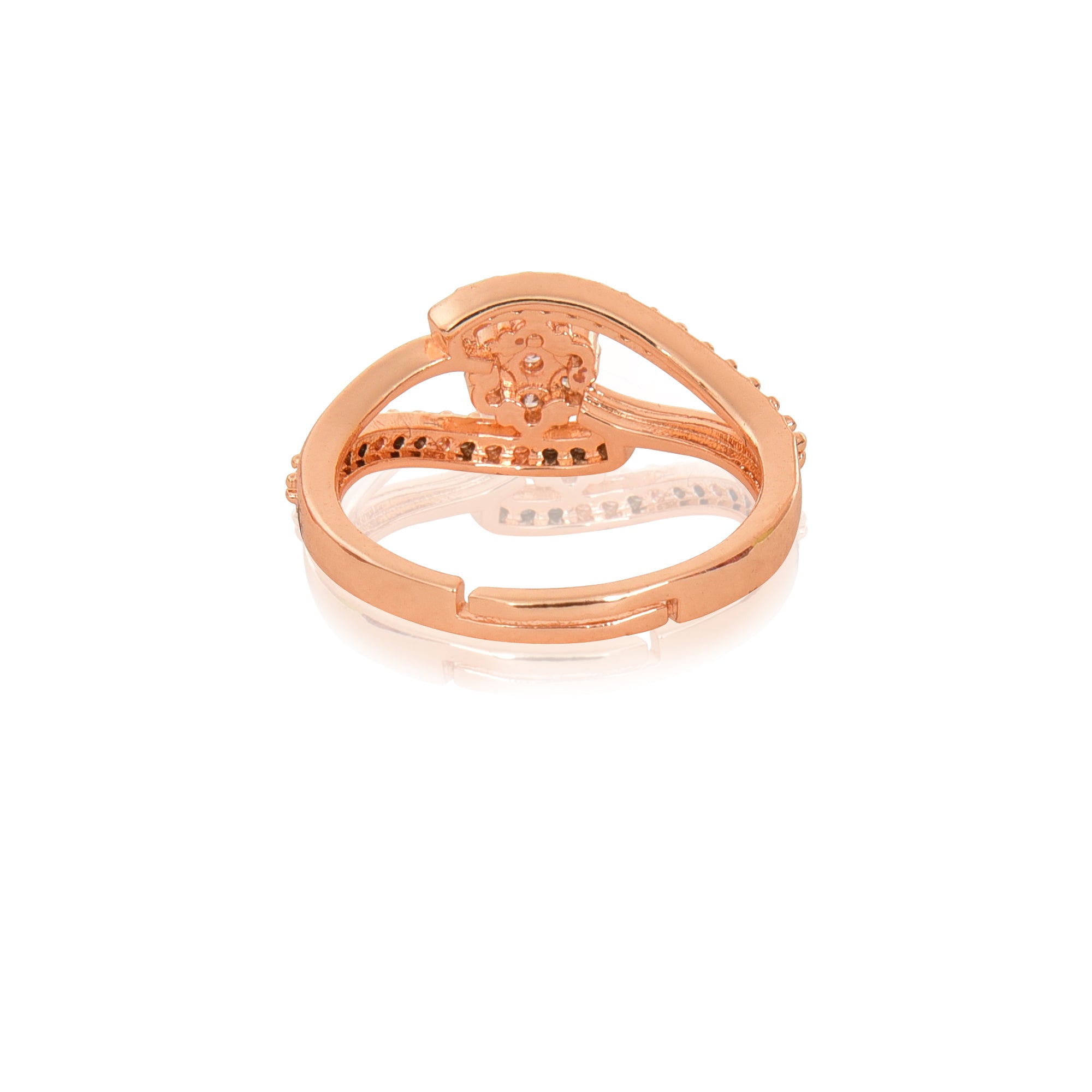 Rose Gold Plated | American Diamond Studded | Adjustable | Ring for Women and Girls