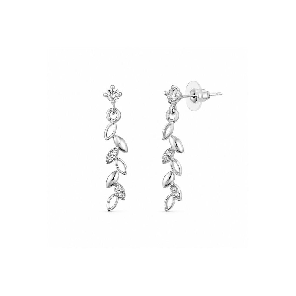 Rhodium Plated Leaf Drop Earrings for Women