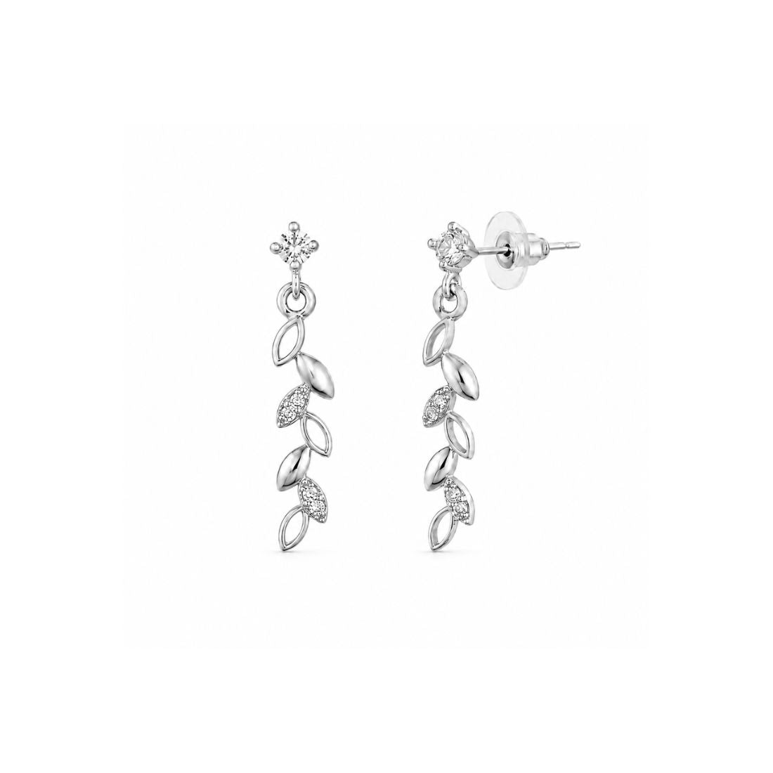Rhodium Plated Leaf Drop Earrings for Women