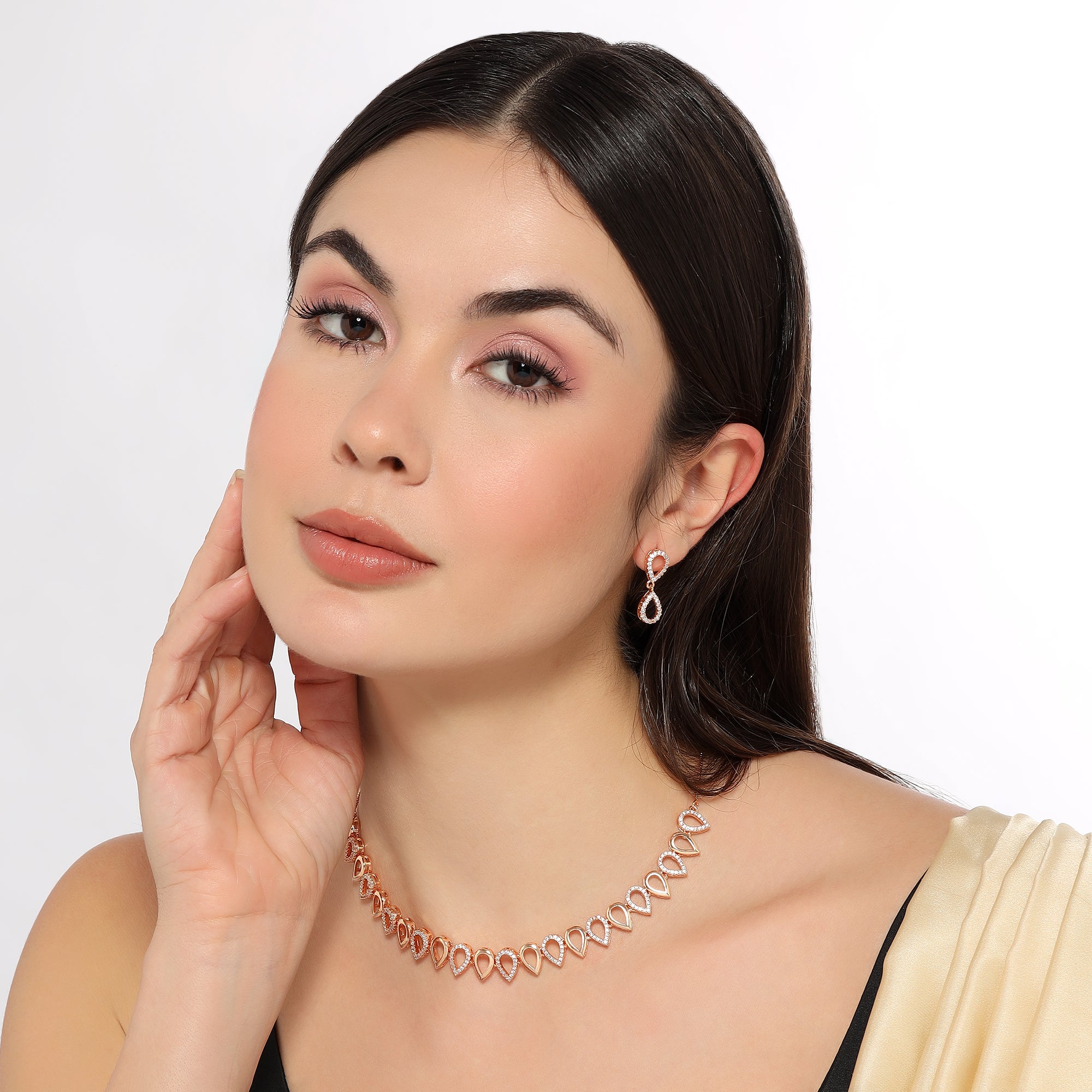 Rose Gold Plated Teardrop Necklace Set