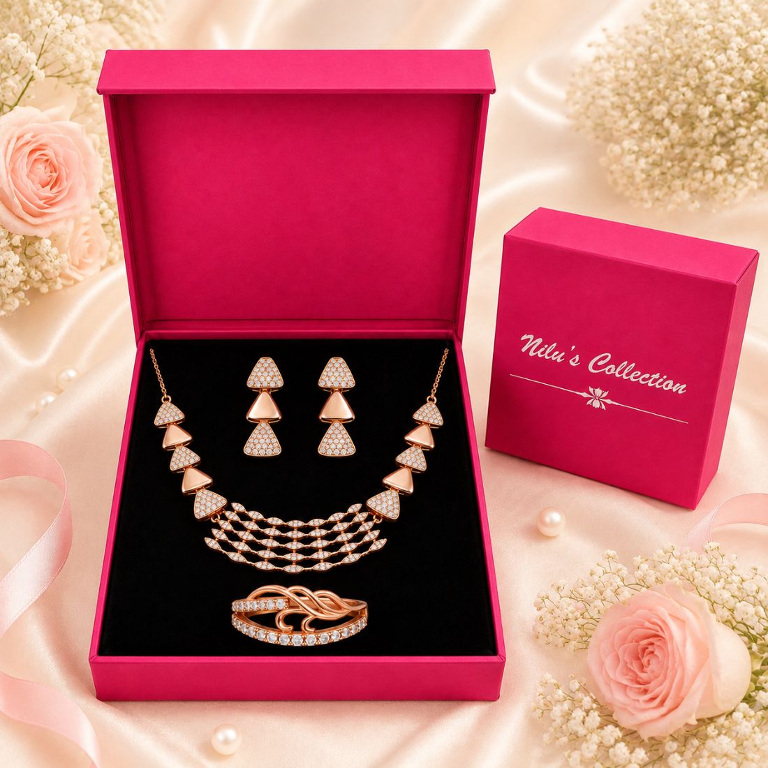 Rose Gold Necklace Jewellery Gift Set For Women