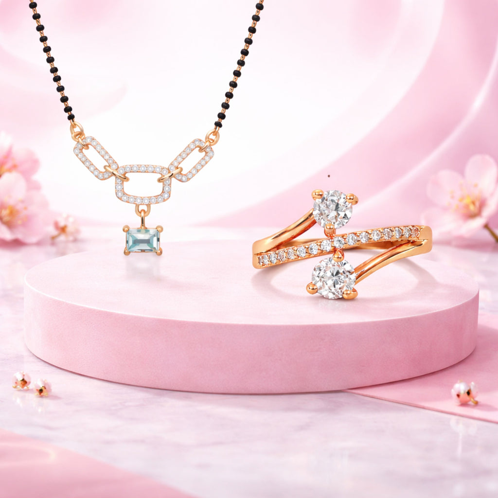 Rose Gold Link Mangalsutra & Ring Set