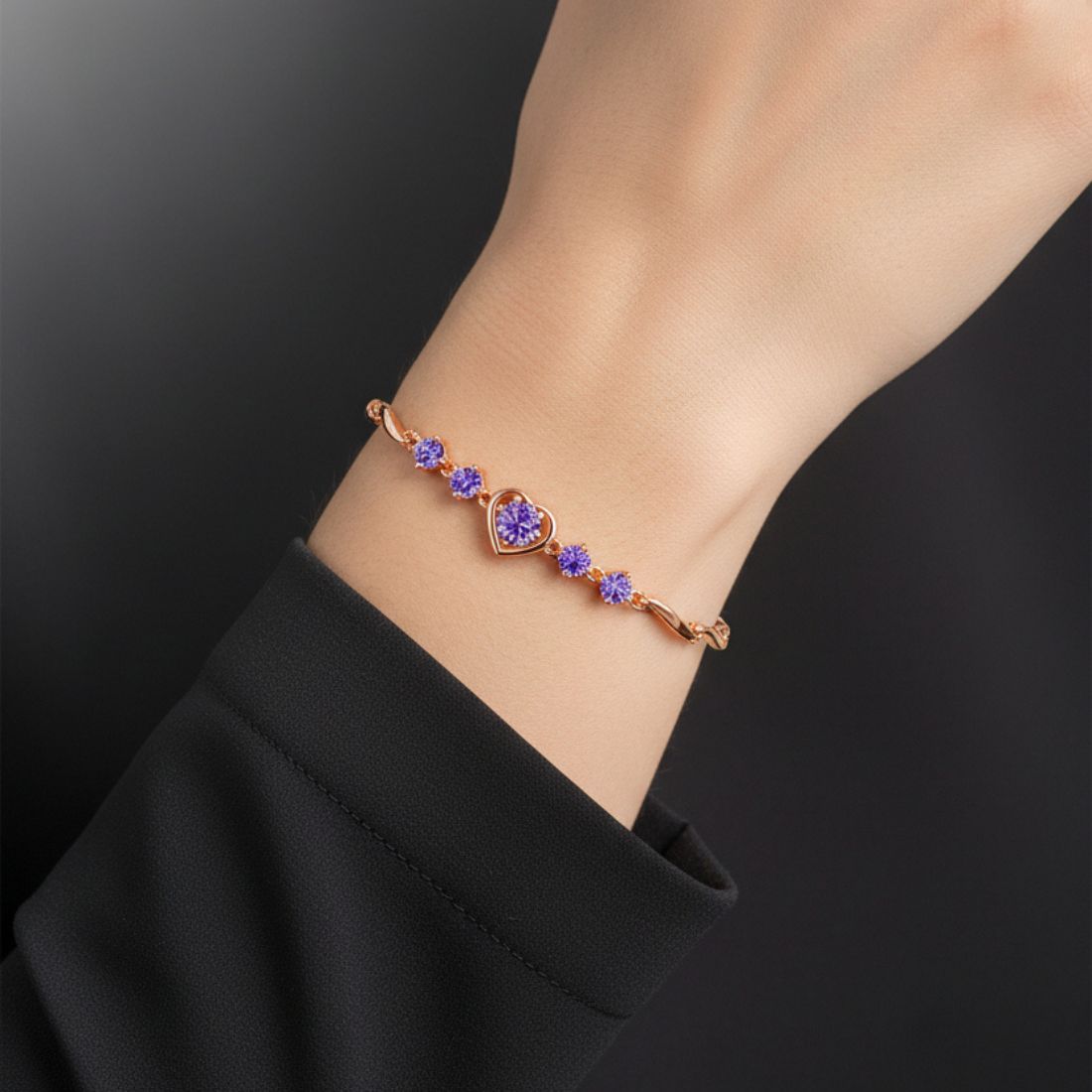 Rose Gold Plated Heart Design Bracelet with American Diamonds For Women And Girls | Anti-Tarnish | Anti-Allergy | Gift For Her