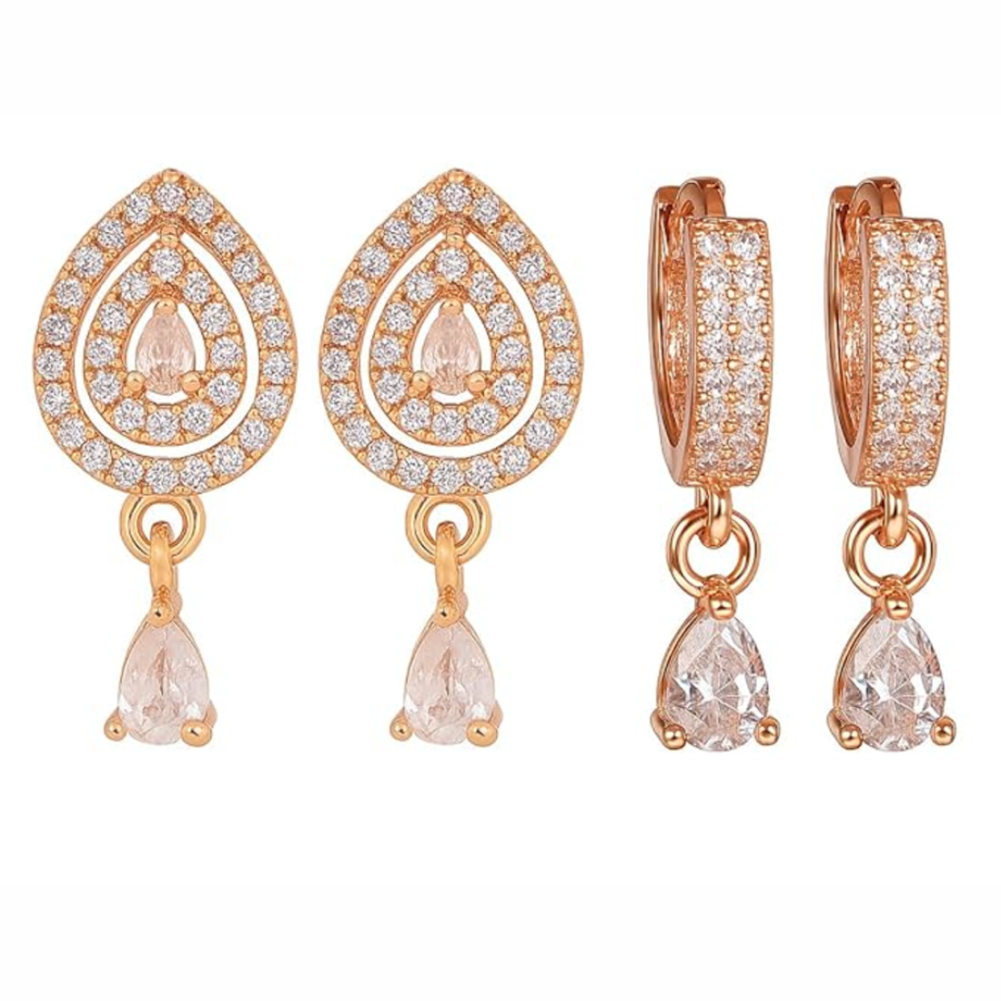 Gentle Glow Set| Rose Gold AD Stone Drop Earrings For Women & Girls