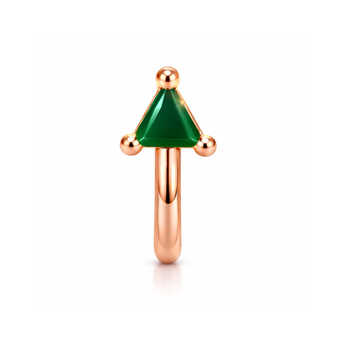 Rose Gold Plated Green Triangle Crystal Non-Piercing Nose Pin