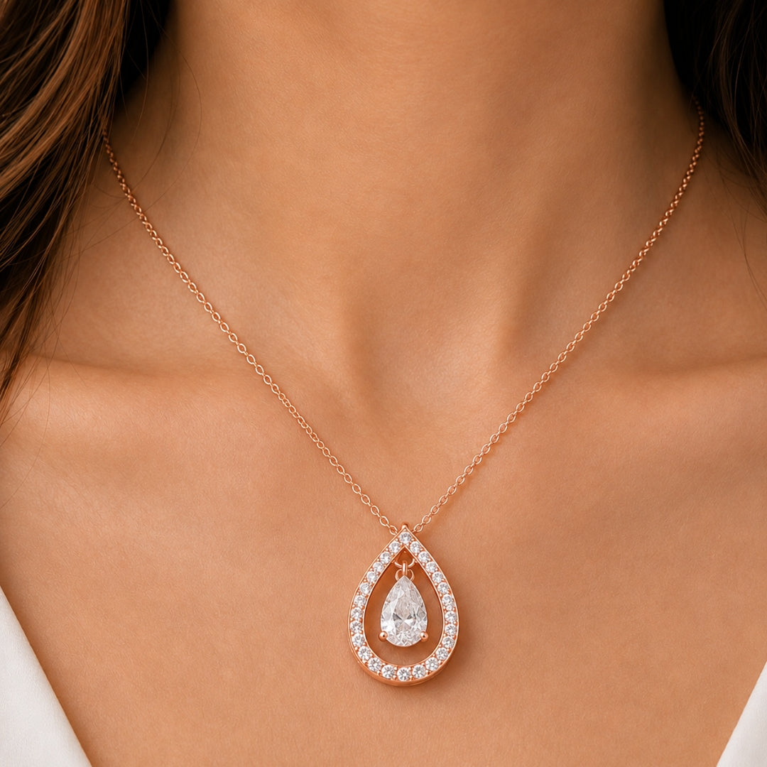 Rose Gold Plated White Cubic Zirconia Studded Pendant for Women