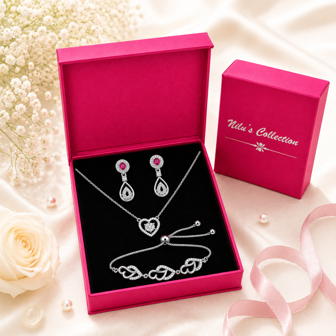 Silver Plated Heart Jewellery Gift Set for Women
