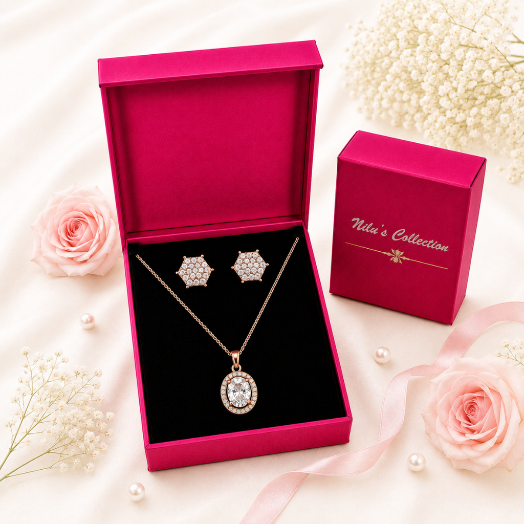 Rose Gold Pendant & Stud Earrings Gift Set Fore Women