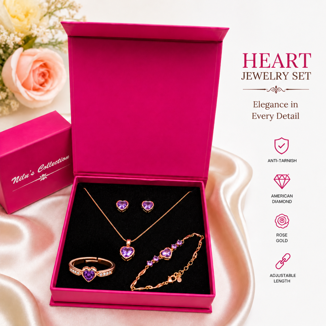 Rose Gold Purple Heart Jewelry Set