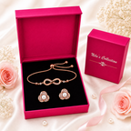 Rose Gold Infinity Bracelet & Pearl Stud Earrings Gift Set For Women