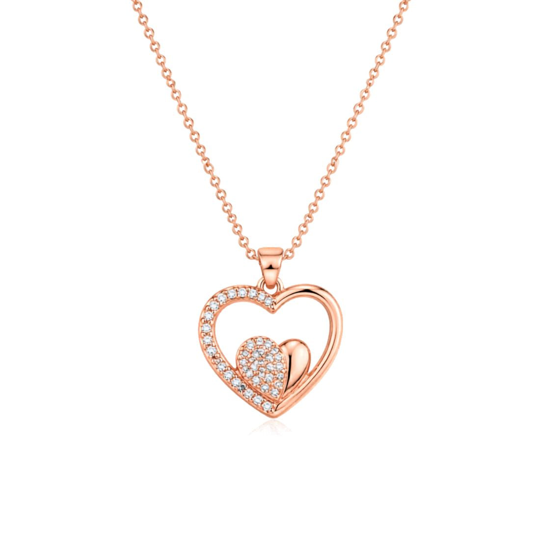 Rose Gold Heart Pendant Necklace With earrings