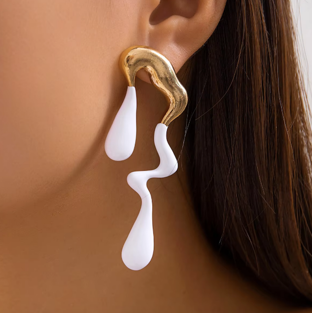 Abstract Drip Design Earrings in White Gold  Trendy and Modern Look | gift for her,gifts for womens & gilrls