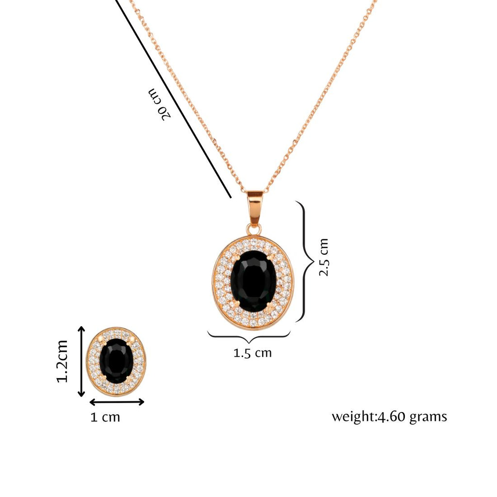 Nilu's Collection Rose Gold Plated Black Oval Stone Necklace With Stud Earrings for Women And Girls | Anti-Tarnish | Anti Allergy | Office Wear