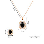 Nilu's Collection Rose Gold Plated Black Oval Stone Necklace With Stud Earrings for Women And Girls | Anti-Tarnish | Anti Allergy | Office Wear