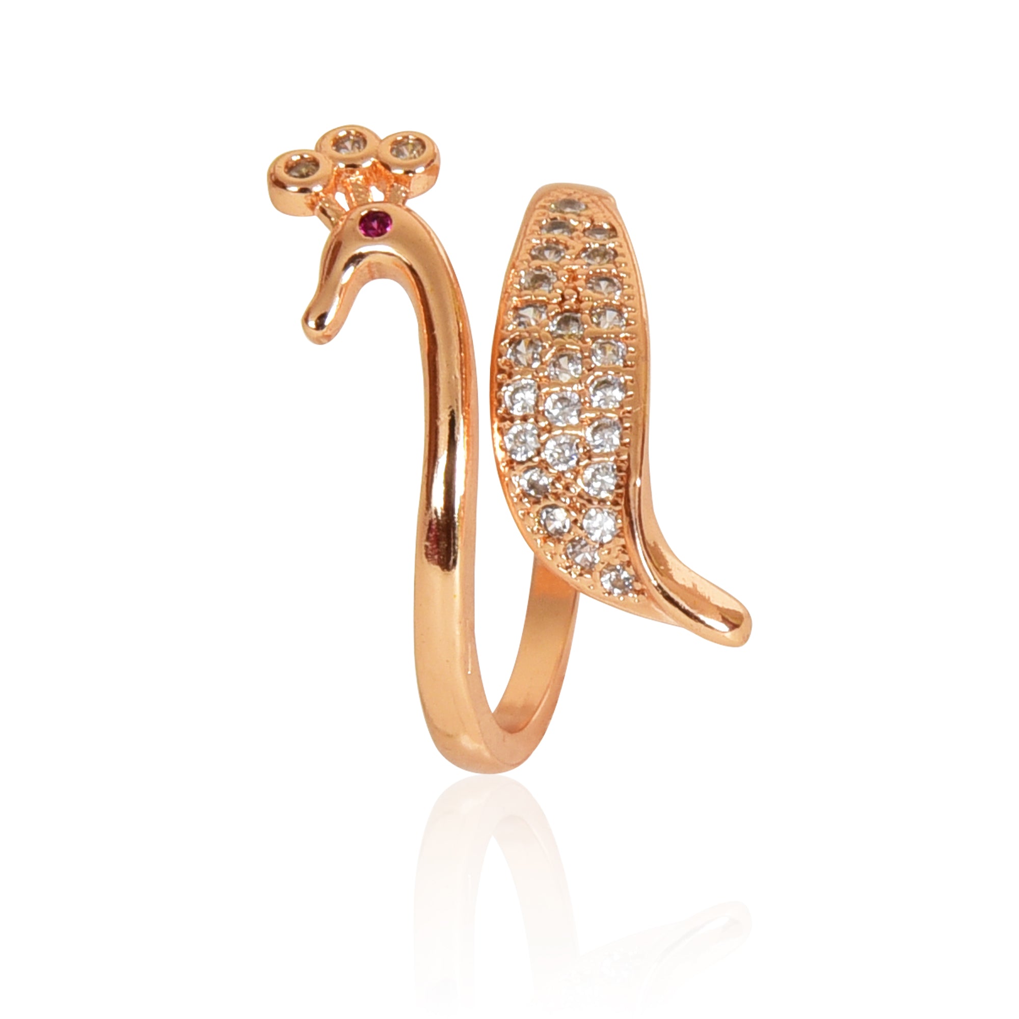 Rose Gold Plated | American Diamond Studded | Adjustable | Finger Ring for Women and Girls, Style 5