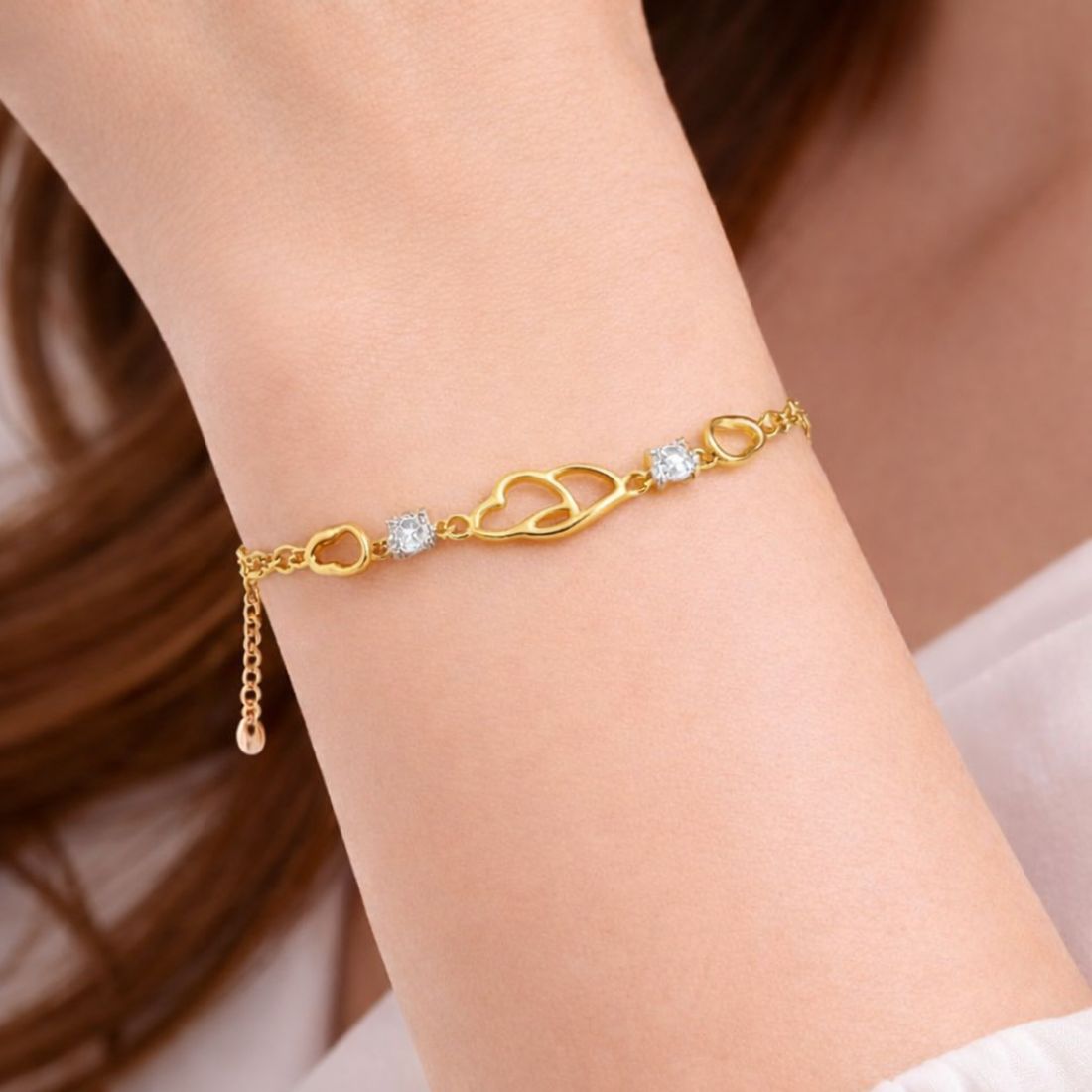 Double Heart Shape Gold Plated CZ Crystal Bracelet, Gift for Loved One, Valentine's Day Gift