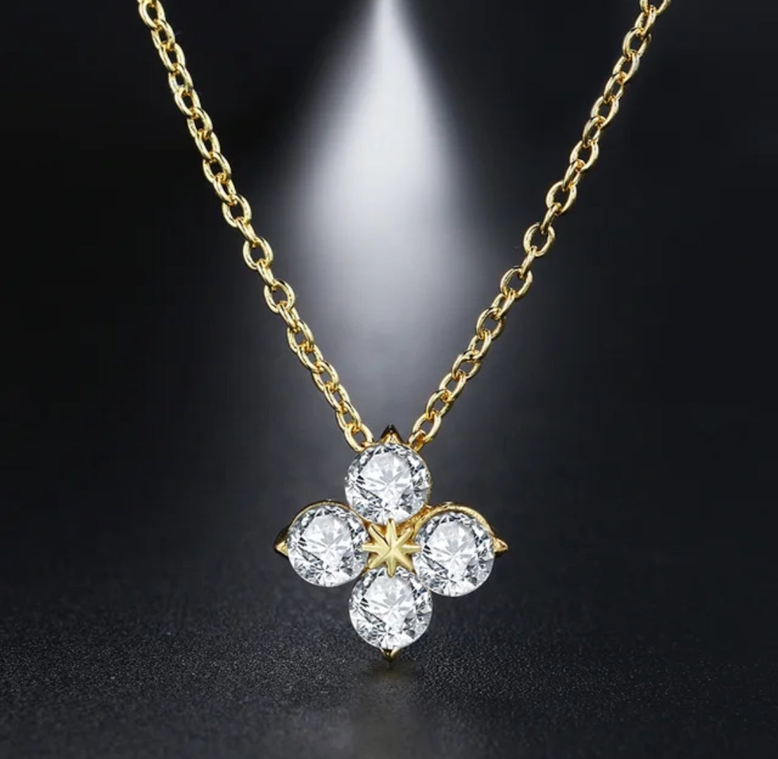 Rose Gold Flower Pendant with Link Chain, Floral Shape Necklace for Women & Girls (Gold)