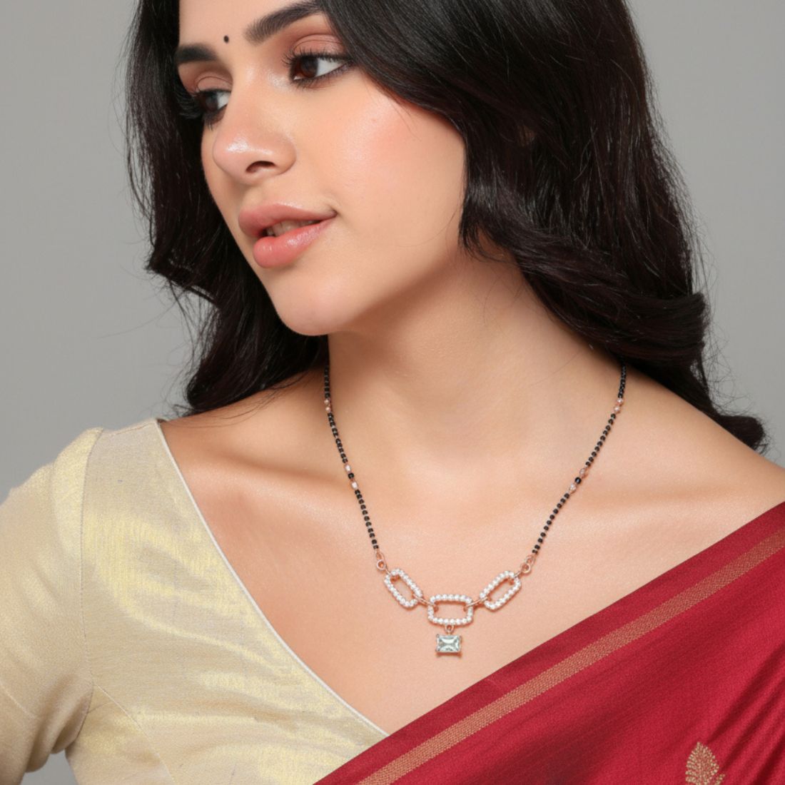 Nilu's Collection Rose Gold Plated Mangalsutra With Black Bead Chain For Women