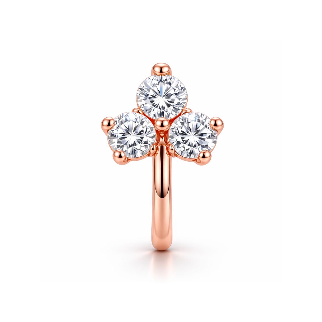 Rose Gold Triple Stone Non-Piercing Nose Pin