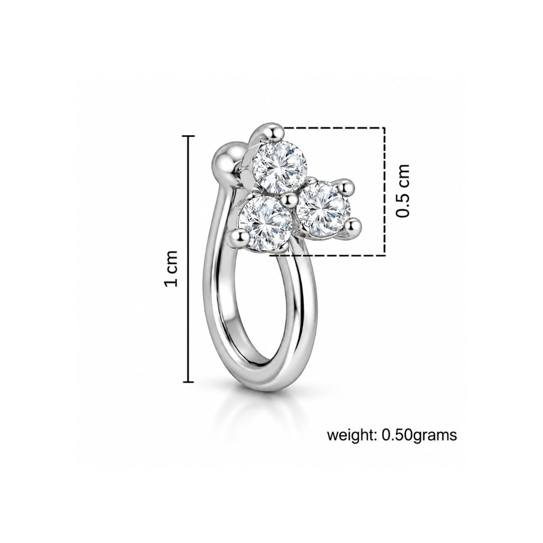 Silver Finish Triple Stone Non-Piercing Nose Pin