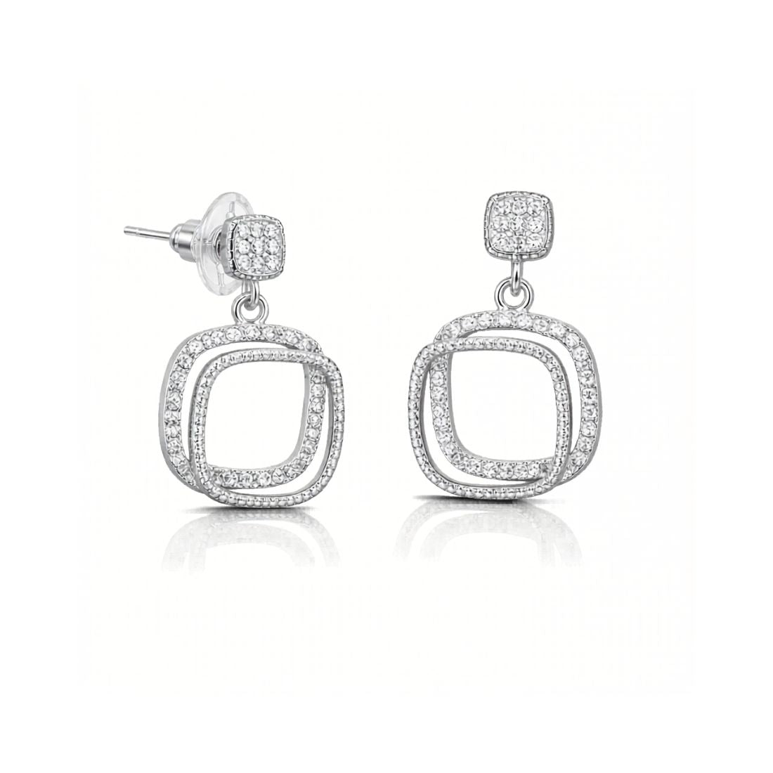 Silver Plated Square Design Drop Earrings