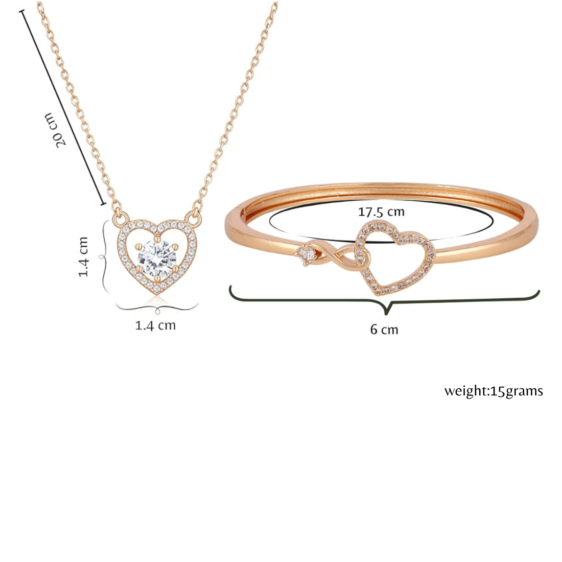 Harmony Hues Value Set | Rose Gold Plated Heart Necklace and Kada Bracelet for Women & Girls