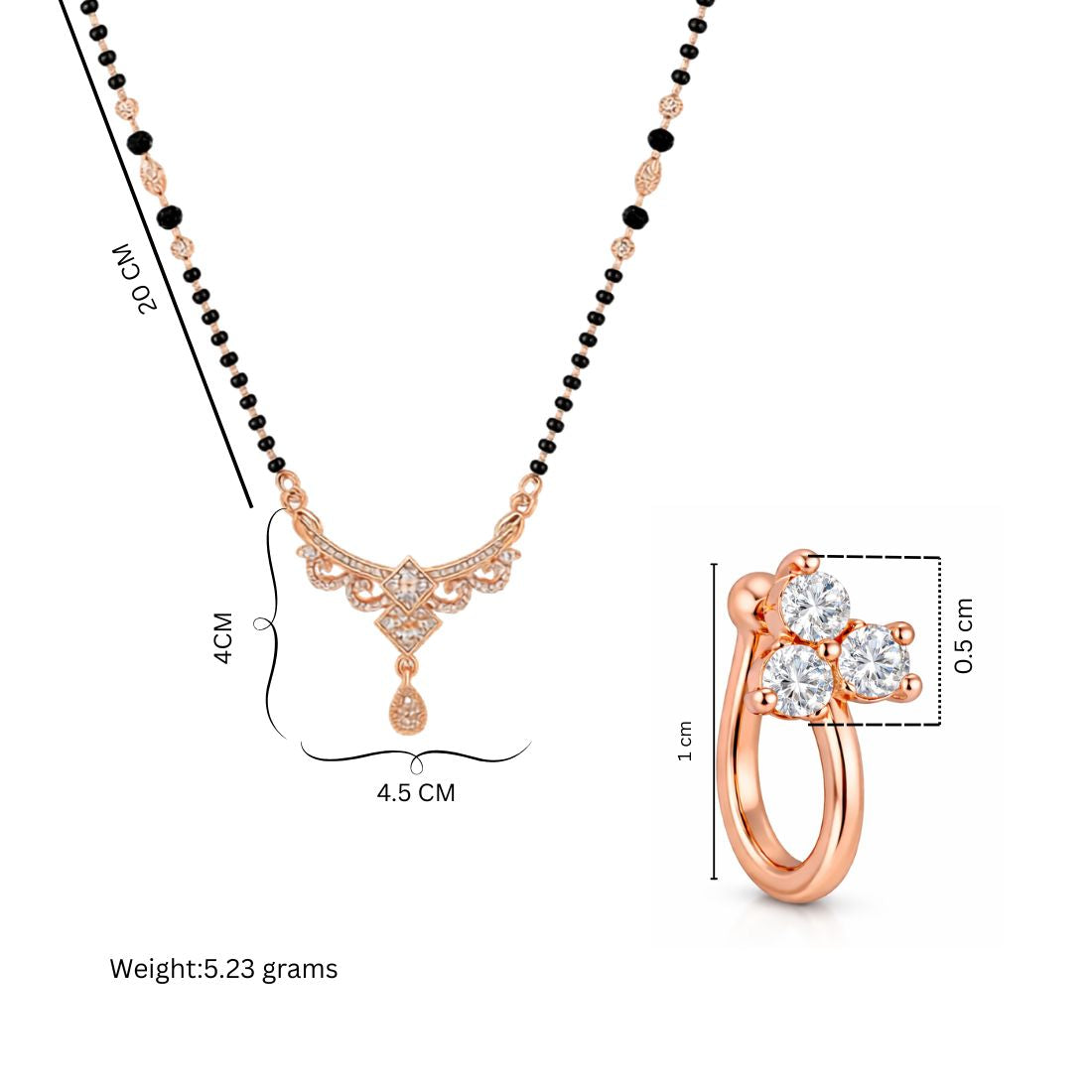 Rose Gold Mangalsutra With nose pin