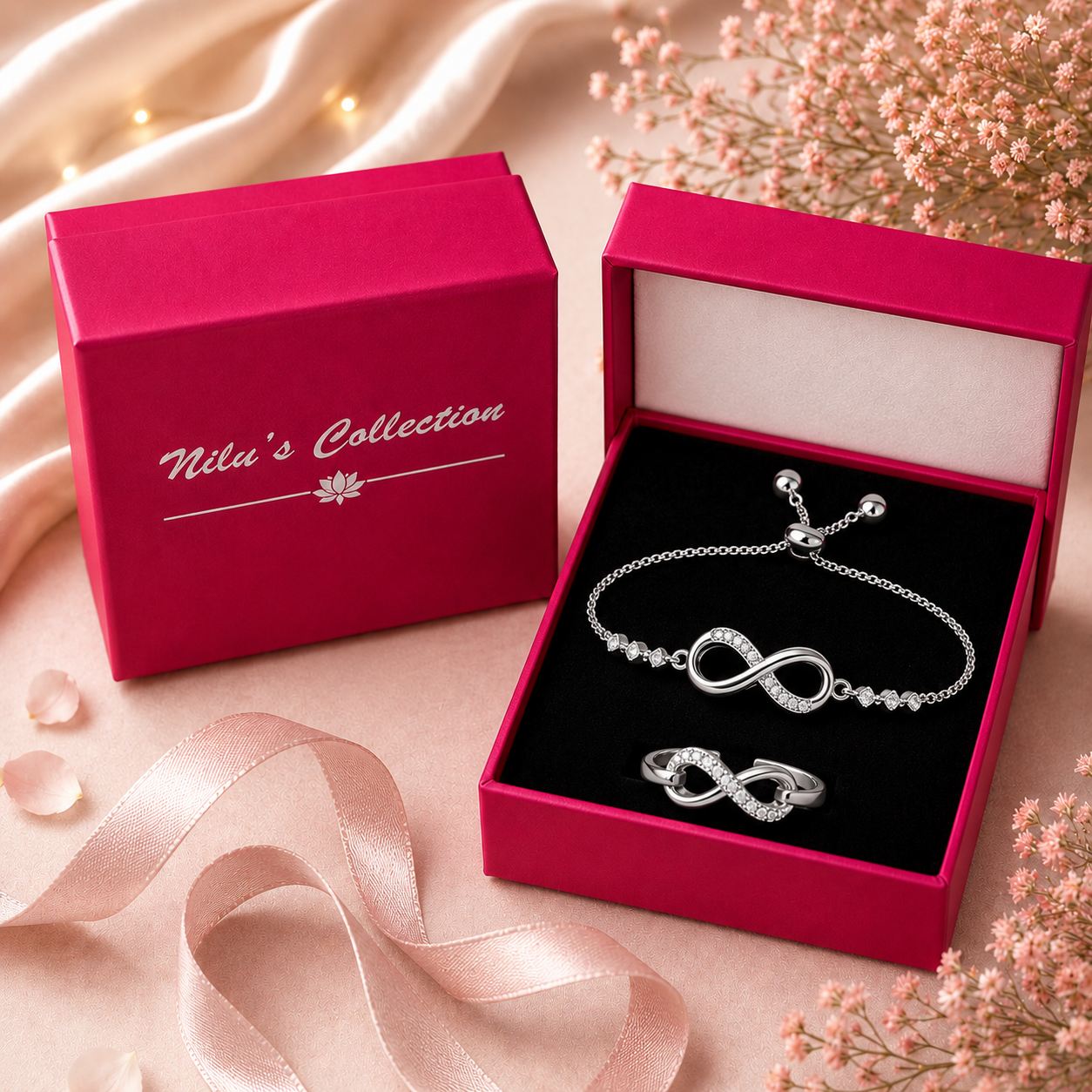 Silver Plated Bracelet With Ring For Women And Girls